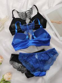 2SETS Women's Lace Underwire Push Up Bra & Panties Sets, Lace Bow Briefs & Lace Butterfly Bras Two Pieces Set Women 2 Pieces Set - Multicolor - View 2