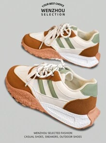 New Style Glitter Lace-Up Sneakers, 2024 Summer Breathable Colorblock Platform Casual Shoes, Fashion Thick Bottom Elevator Shoes For Students