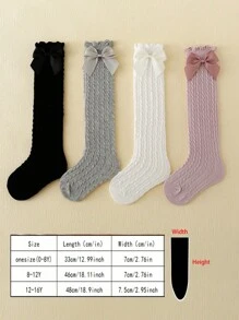 4 Pares De Calcetines Para Niños De Color Sólido Con Detalle De Lazo Y Calcetines Lisos Sin Mostrar