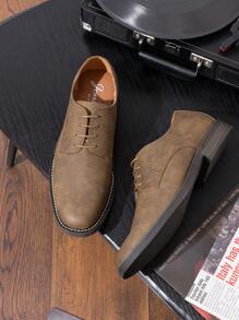 SHOESMORE Men's Retro Black Dress Derby Shoes Suede Leather Casual Brown Oxford Shoes - AMY709-深棕色 - 查看 1