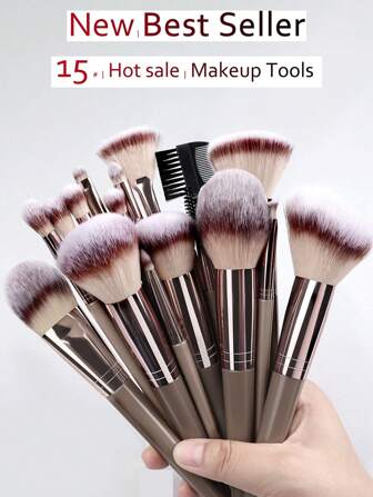 15 Pcs Big Makeup Brush Set, Full Portable Makeup Brush, Oversized Soft Powder Brush, Contour Brush Foundation & Eyeshadow Brush Set, Blade Eyeliner Brush Brow Brush, Beauty Tools,Brush Set,Makeup Brush Kit,Make Up Brush Set,Make Up Set Complete,Makeup Brush Set,Complete Makeup Kit,Brush Kit,Brushes Makeup Set,Makeup Gift Set,Set