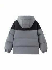 Balabala Boys' & Girls' Puffer Jacket Hooded Outerwear For Winter 2024 - Dark Grey - View 5