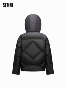 SEMIR 女士宽松拼色夹克，连帽冬季外套 - 黑色 - 查看 5