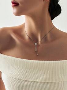 1 chiếc vòng cổ tua rua hình khối lập phương/ong/trái tim/bướm/trái tim thời trang đơn giản, đa năng để đeo hàng ngày, thích hợp làm quà tặng - Bạc - Xem 11