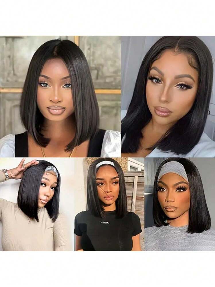 16 Inch Discount Short Straight Bob Wig Transparent 13X4 Lace Front, 180% Density Human Hair, Versatile For Women 8-16 Inch Short Straight Bob Wig Baby Hair For Women Lace Front Wigs Human Hair For Women Plucked Baby Hair For Women, Natural Look & Versatile Styling, Short Hair Wig, Outdoor Halloween Christmas Party, Suitable As Women's Christmas Gift For Women(Bob Wigs 6-16Inch) - Black - View 5