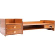 Computer Monitor Stand, Tabletop Computer Rack With Drawers, Lock & 2 Keys, Desk Monitor Stand Underneath Storage For Office, Home, School - Wood - View 5