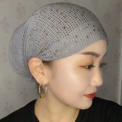 1pc Solid Color Bohemian Casual Elegant Vintage Jacquard Elastic Beanie Cap, Stretch Knit Head Wrap For Women, Spring & Summer