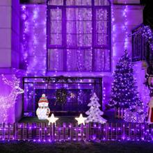 JMEXSUSS 300LED Purple Halloween Lights With Remote, Curtain Hanging Light Plug In, 8 Modes Purple String Lights For Bedroom Window Wall Party Backdrop Christmas Halloween Decorations