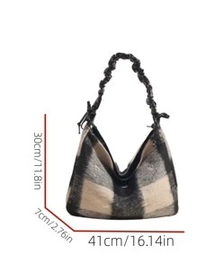 2025 New Large Capacity Tote Bag Versatile Plaid Shoulder Commuter Tote Bag - Black - View 3