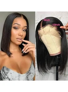 16 英寸折扣 13x4 蕾丝前波波头假发 真人头发 200 密度透明蕾丝波波头假发 女士 8 英寸短直波波头蕾丝前假发 无胶预拔婴儿头发直波波头假发 自然色 8-16 英寸女士假发 - 自然色&黑色系 - 查看 3