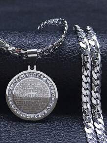 Crystal Stainless Steel Bible Folding Prayer Necklace Men's Small Pendant Lord's Prayer Cross Necklace - Necklace - View 5