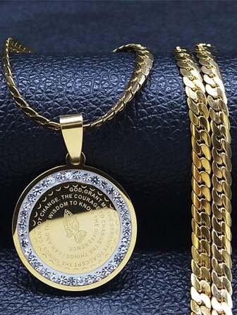 ステンレス鋼 クリスタル 折りたたみ式 祈りのネックレス メンズ 小さなペンダント 主の祈り クロスネックレス