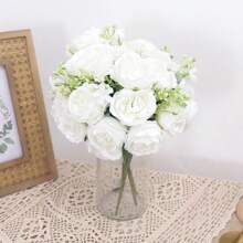 1 Bó hoa hồng nhân tạo cao cấp - Hoa giả sang trọng dùng để trang trí tiệc cưới/ngày lễ tình nhân, bó hoa cô dâu tự làm & quà tặng Ngày của Mẹ, đồ trang trí bàn tiệc thanh lịch (màu đỏ đậm/hồng phấn) - Nhiều màu - Xem 9