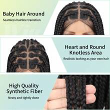 Black Knotless Box Braided Wigs For Women 36" Super Long Braided Lace Wigs Synthetic Braided Lace Front Wigs Embroidery Full Double Lace Braid Wig With Baby Hair - Black - View 2