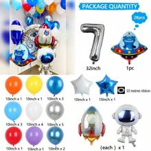 Bộ 28 bóng bay trang trí tiệc nhiều màu sắc hình phi hành gia ngoài hành tinh, phi thuyền không gian, bạc, thích hợp cho các ngày lễ, sinh nhật, tụ họp, đám cưới, tiệc tùng, chụp ảnh, v.v. - Nhiều màu - Xem 9