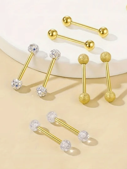 8 件简约圆球形舌头/乳头环，不锈钢穿孔首饰