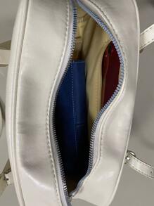 Korean Shoulder Bag y2k Gal School Bag White Ivory White Waterproof,Lightweight,Business Casual Minimalist Buckle Detail Bucket Bag For Teen Girls Women College Students,Rookies & White-collar Workers Perfect for Office,College,Work ,Business,Commute,Outdoors, Travel, Outings - Beige - View 4