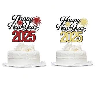 1pc Happy New Year Cake Toppers, Hello 2025 Cheers To 2025 Party Decorations, 2025 New Years Eve Cake Topper Decoration, Winter Festive Holidays Party Decorations, New Years Party Favor Supplies