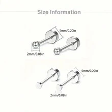 16 Bông tai hình bánh bi mini 2mm - Unisex - Thiết kế mặt phẳng - Zirconia tự nhiên - Mạ vàng 18K - Bạc - Xem 2