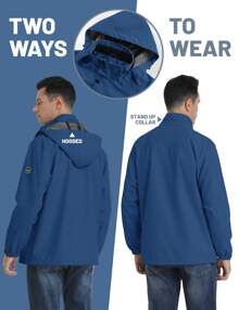 Men's Hooded Raincoat Waterproof Outdoor Hiking Jacket Casual Work Coat Outerwear - 牛仔藍 - 查看 5