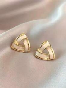 1 对欧美经典百搭时尚韩版三角吊坠耳环，适合女士，简约时尚办公室佩戴耳钉 - 米色 - 查看 8