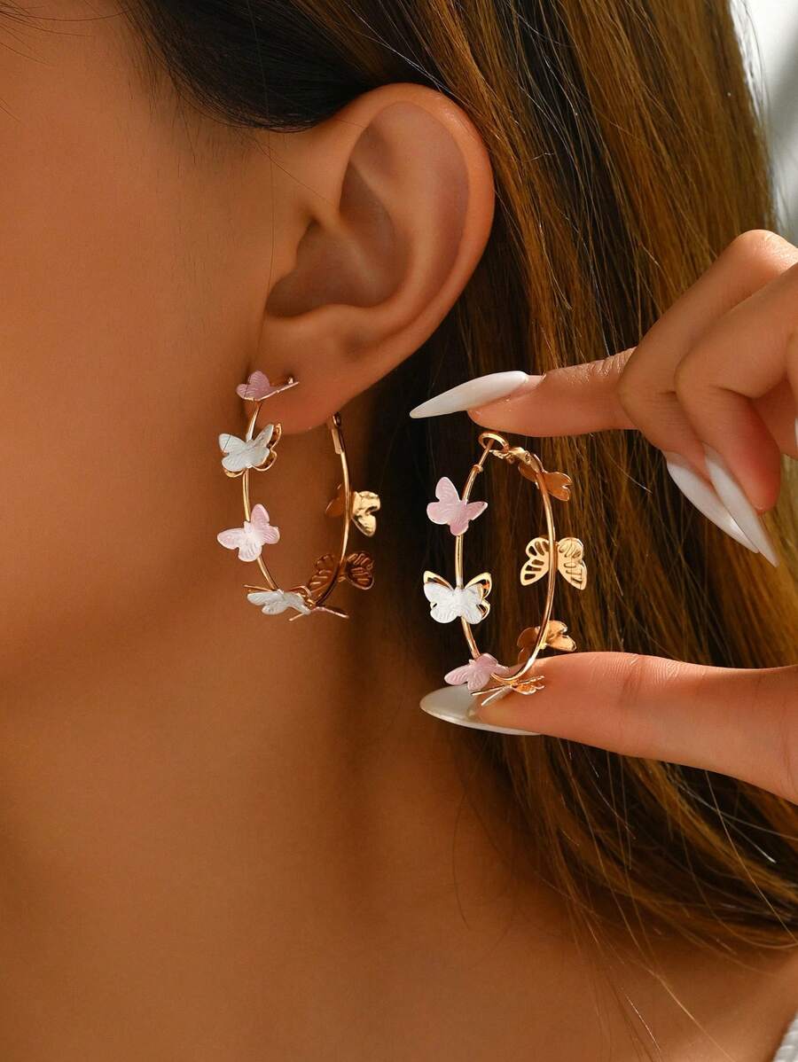 1 par de pendientes de aro minimalistas con diseño de mariposa, versátiles y elegantes para uso diario o fiesta, regalo para mujeres
