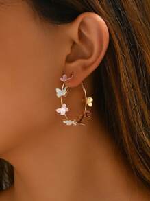 1 par de pendientes de aro minimalistas con diseño de mariposa, versátiles y elegantes para uso diario o fiesta, regalo para mujeres - Multicolor - Ver 3
