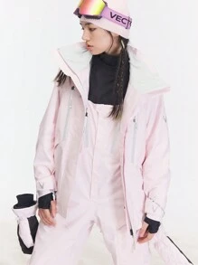 VECTOR MOTION 3L Straight Ski Bib Pants, Stretchy, Windproof, Cold-Proof, Waterproof, , Breathable, For Single/Double Board Skiing Equipment Ski Outfits - Baby Pink - View 5