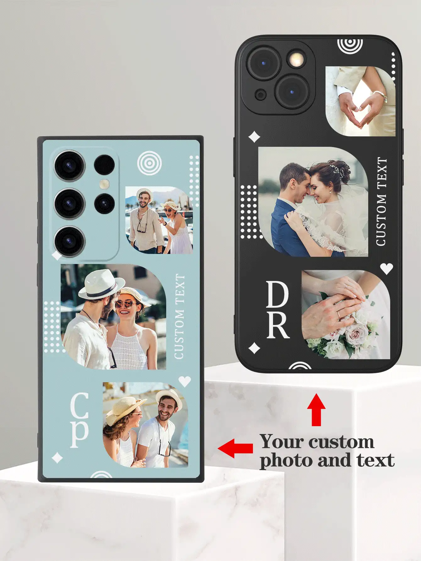 Ốp lưng điện thoại mềm bảo vệ tùy chỉnh 3 chiếc của Apple dành cho nhiều cặp đôi, gia đình, phong cảnh, ảnh chân dung đám cưới, văn bản cá nhân hóa, phù hợp với S20, S21, S22, S23, S24, A12, A14, A15, A21, A22, A31, IPhone 11/13/14/15 Pro Max, 16 Pro Max - màu đen - Xem 2