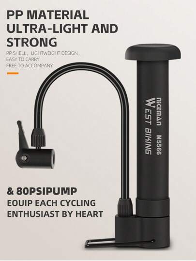  1 Pieza West Biking Bomba De Bicicleta Portátil Mini De Alta Presión, Inflador De Neumáticos Para Bicicletas De Montaña Y Pelotas Con Base A 80psi