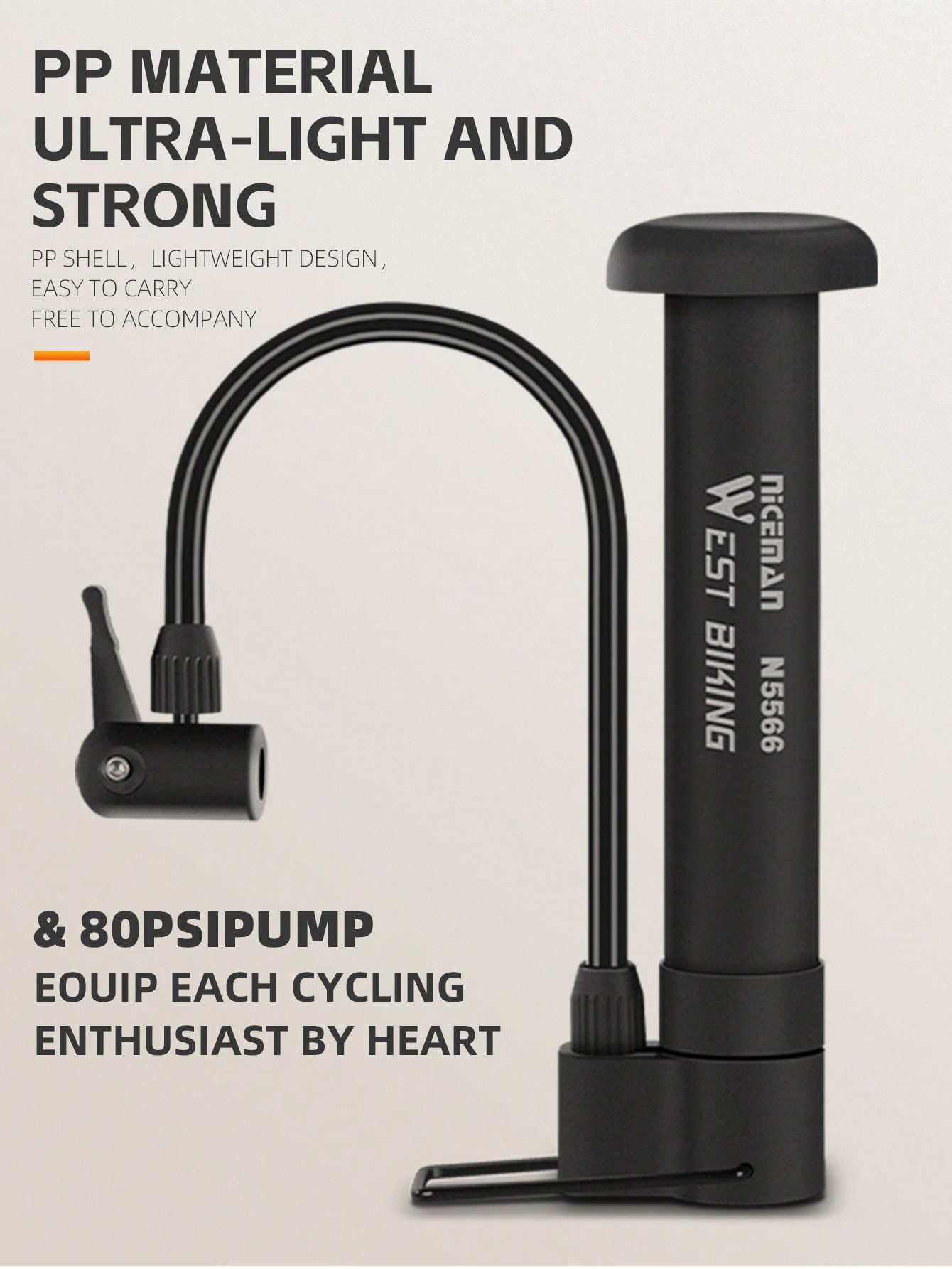 WEST BIKING 1pc West Biking 80psi High-Pressure Portable Mini Bike Pump With Base, Tire Inflator For Mountain Bicycles And Balls