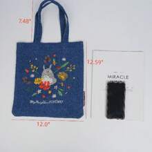 Denim Tote Bag,Black Cat Shopping Bag,Reusable Shoulder Bag,Handmade Fall Winter Bags