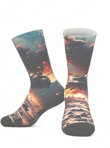 1 双 3D 数码热转印 360 印花超级英雄男女通用袜子，舒适透气时尚街头风格，适合节日礼物和度假穿着 - 彩色 - 查看 2