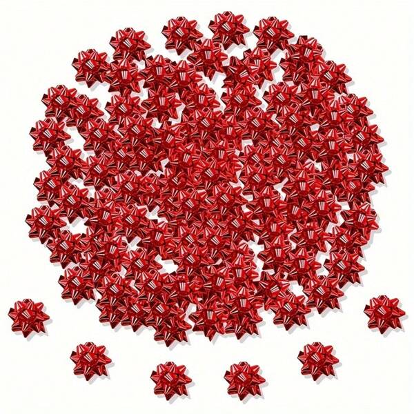 50pcs Self-Adhesive Mini Christmas Bows, 1.5Inch Electroplated Bright Star Flowers, Glitter Effect Ribbon Bows For Gift Packaging, Gift Ribbons For Thanksgiving, Valentine's Day, Birthday Parties, Weddings And Daily Gift Wrapping Decoration(Red) Valentine's Day