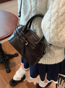 Bolsa de Ombro com Fivela Moderna Feminina, Bolsa de Moda Retrô, Couro PU Brilhante