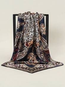 1 pieza Pañuelo cuadrado de mujer de 90cm con estampado de paisley, de moda para el verano, con protección UV, versátil como bufanda para la cabeza o el cuello - 01-Azul marino - Ver 3