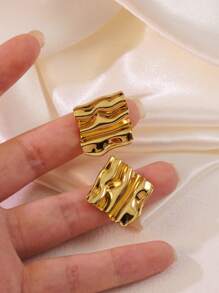 1 par de pendientes asimétricos cuadrados minimalistas de acero inoxidable plegables, adecuados para el uso diario o fiestas de las mujeres, un gran regalo para ella - HQ6013 - Ver 8