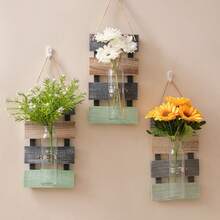 1 件四季专用花瓶 - 带木板的壁挂玻璃花盆，壁挂花瓶质朴装饰，用于繁殖水培植物，悬挂式玻璃容器，适用于室内办公室家居装饰，是植物爱好者的最佳礼物 - 彩色 - 查看 10