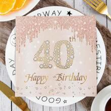 30 件玫瑰金钻石印花生日快乐餐巾，18 岁 30 岁 40 岁 50 岁 60 岁 70 岁生日餐巾，适用于生日派对餐桌装饰用品，她的派对用品偏好创意，为派对增添气氛 - 彩色 - 查看 15