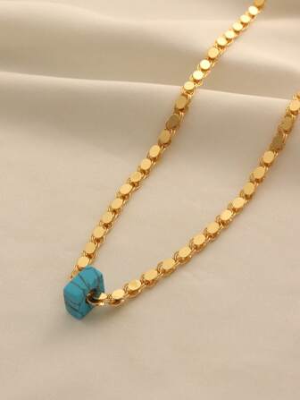 1pc Minimalist Vintage Copper Plated Peacock Stone Handmade Chain Necklace, Suitable For Women's Daily Wear And Holiday Gifts