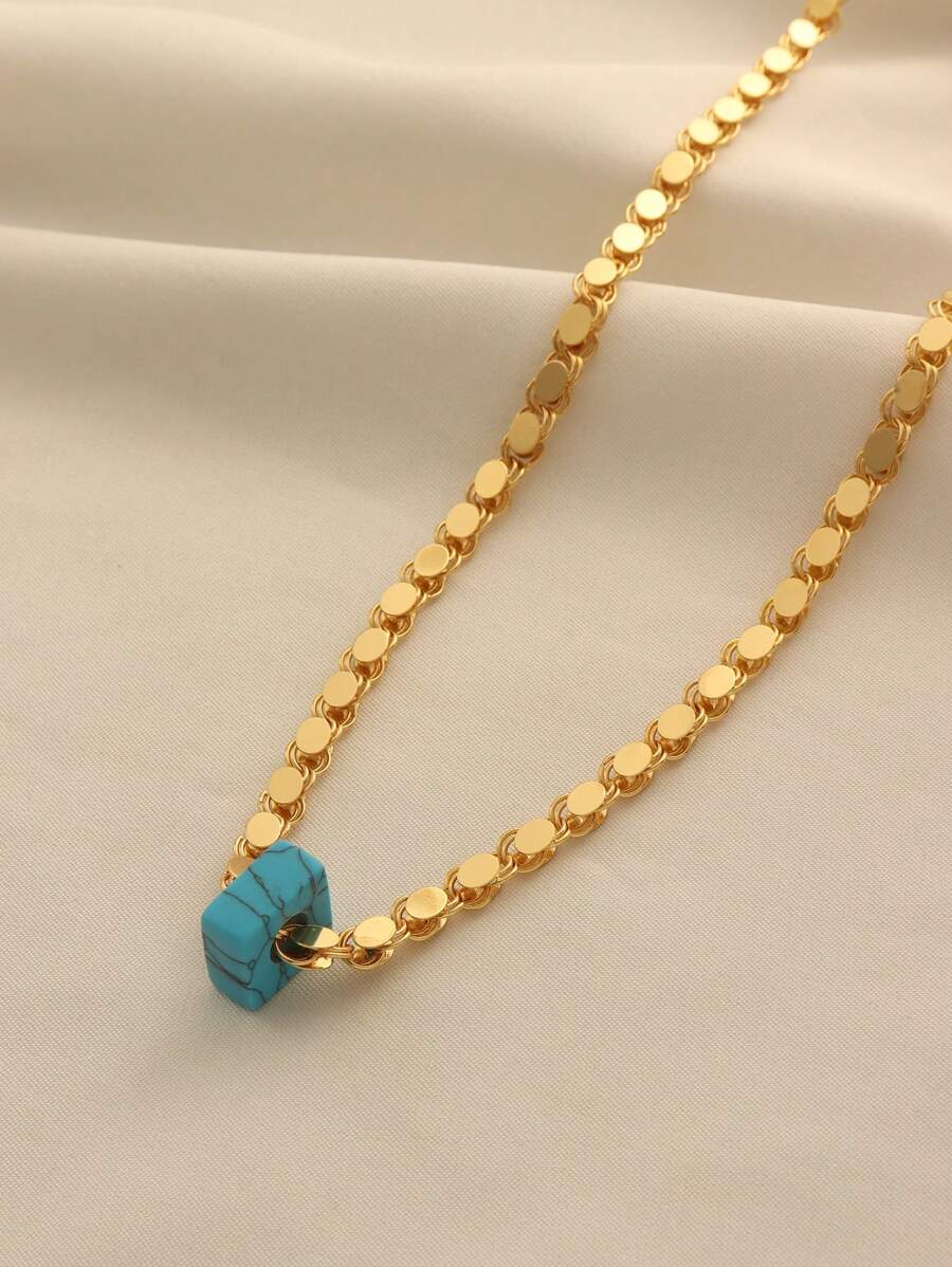 1pc Minimalist Vintage Copper Plated Peacock Stone Handmade Chain Necklace, Suitable For Women's Daily Wear And Holiday Gifts