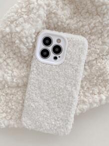 1pc Minimalist White Fluffy Soft Full Body Shockproof Phone Case Compatible With IPhone 11/12/13/14/15 Pro Max, Autumn/Winter