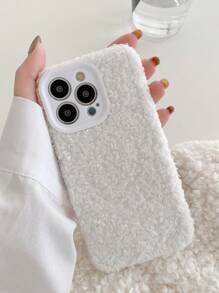1pc Minimalist White Fluffy Soft Full Body Shockproof Phone Case Compatible With IPhone 11/12/13/14/15 Pro Max, Autumn/Winter