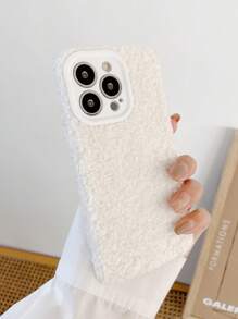 1pc Minimalist White Fluffy Soft Full Body Shockproof Phone Case Compatible With IPhone 11/12/13/14/15 Pro Max, Autumn/Winter