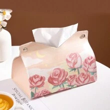 1pc Floral Pattern Tissue Box Cover Holder, Dining Table Napkin Container, Creative Towel Holder, Bathroom Living Room Bedroom Dressing Table Countertop Tissue Storage Box, Home Decor, Bathroom Accessories,Home Stuff,Table,Home Decorations,Home Organization And Storage, For Home Kitchen Bedroom Living Room Dining Room, Home Decoration Accessories, Decorative Box,Women Wedding Gift,Summer Travel Holiday Festival Must-Have
