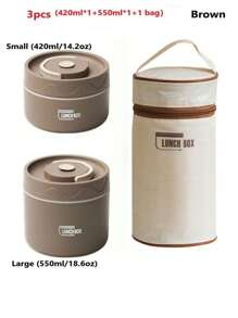 1/2 件，420 毫升/550 毫升（米色/棕色/蓝色）便携式保温食品午餐盒套装，带保温午餐盒 2 个独立可堆叠午餐盒，午餐盒微波炉加热午餐办公室午餐盒防漏，圆形保温桶，便当盒 - 多色 - 查看 7
