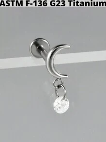 1 pièce Boucle d'oreille pendante de cartilage en titane G23 unicolore avec la forme de la lune, étude, 16G, avec filetage interne, épée, helix, oreille tragus, bijoux de piercing corporel