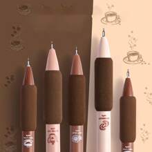 1/4Pcs Black Ink Gel Pen, Cute Smooth Writing Gel Pen, Student Stationery For Home School Office - Black - View 2