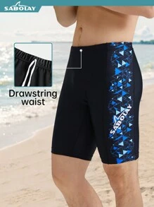 SABOLAY [Spring/Summer] Boyfriend Style Printed Vacation Swim Trunks, Drawstring Elastic Waist Swim Shorts, Professional Racing Training Swim Trunks, Rash Guard - Quick Dry - Chlorine Resistant