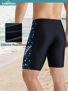 SABOLAY [Spring/Summer] Boyfriend Style Printed Vacation Swim Trunks, Drawstring Elastic Waist Swim Shorts, Professional Racing Training Swim Trunks, Rash Guard - Quick Dry - Chlorine Resistant